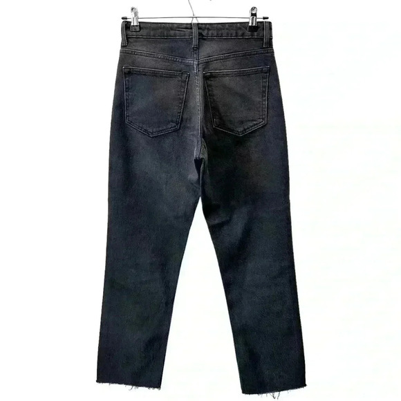 Topshop Straight Leg Jeans High Rise Popper Front Cropped Raw Hem Black Size 26 - Picture 15 of 16